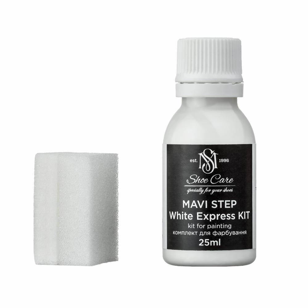 Kit Rápido de Tinte para Zapatos MAVI STEP White Express con Esponja | MAVI STEP USA Фарба для шкіри біла з аплікатором MAVI STEP White Express Kit