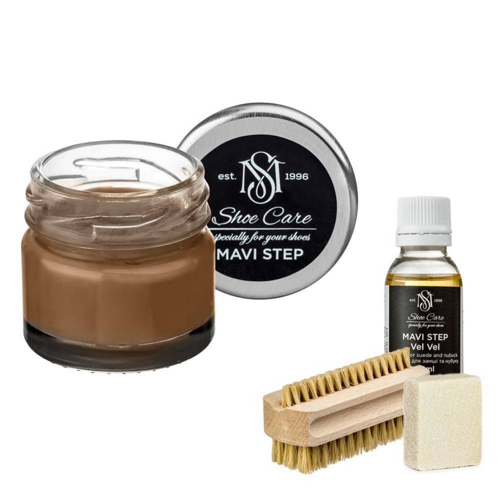 MAVI STEP Aurora Suede and Nubuck Shoe Care Kit 177 Light Grey Yellow Brown